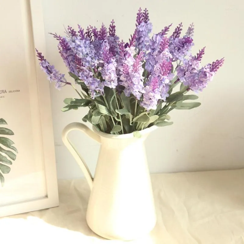 Fiori Decorativi 10 Teste Romantico Lavanda Seta Viola Artificiale Bouquet Di Plastica Fiore Finto Bianco Per La Decorazione Domestica Di Nozze