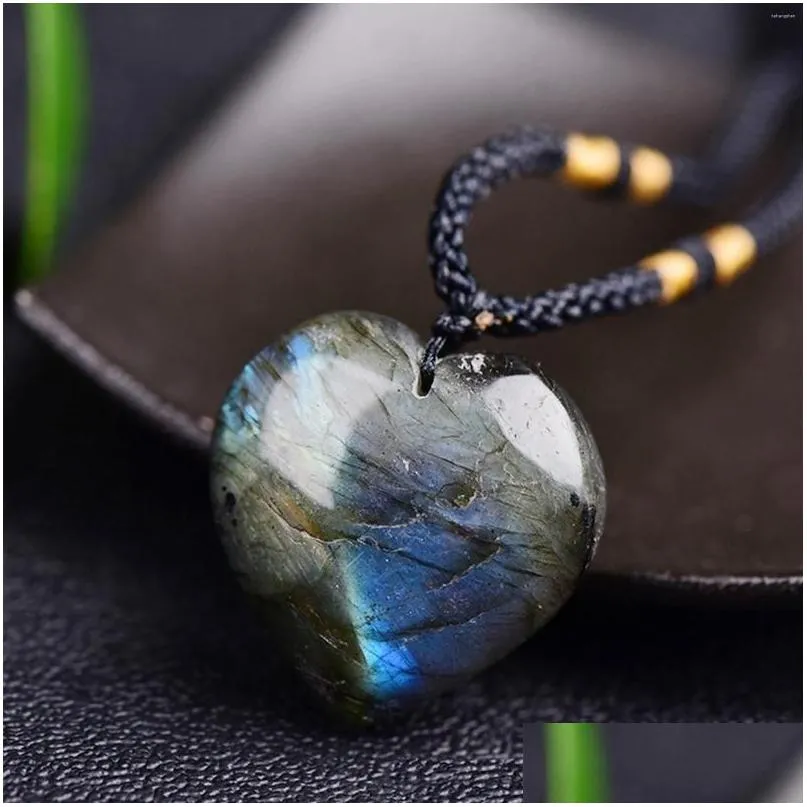 Bijoux Pendentif Colliers Coeur Labradorite Collier Pierre Précieuse Pour Femmes Boho Guérison Nce Anxiété Soulagement Drop Livraison Bébé, Enfants Mater Dht10