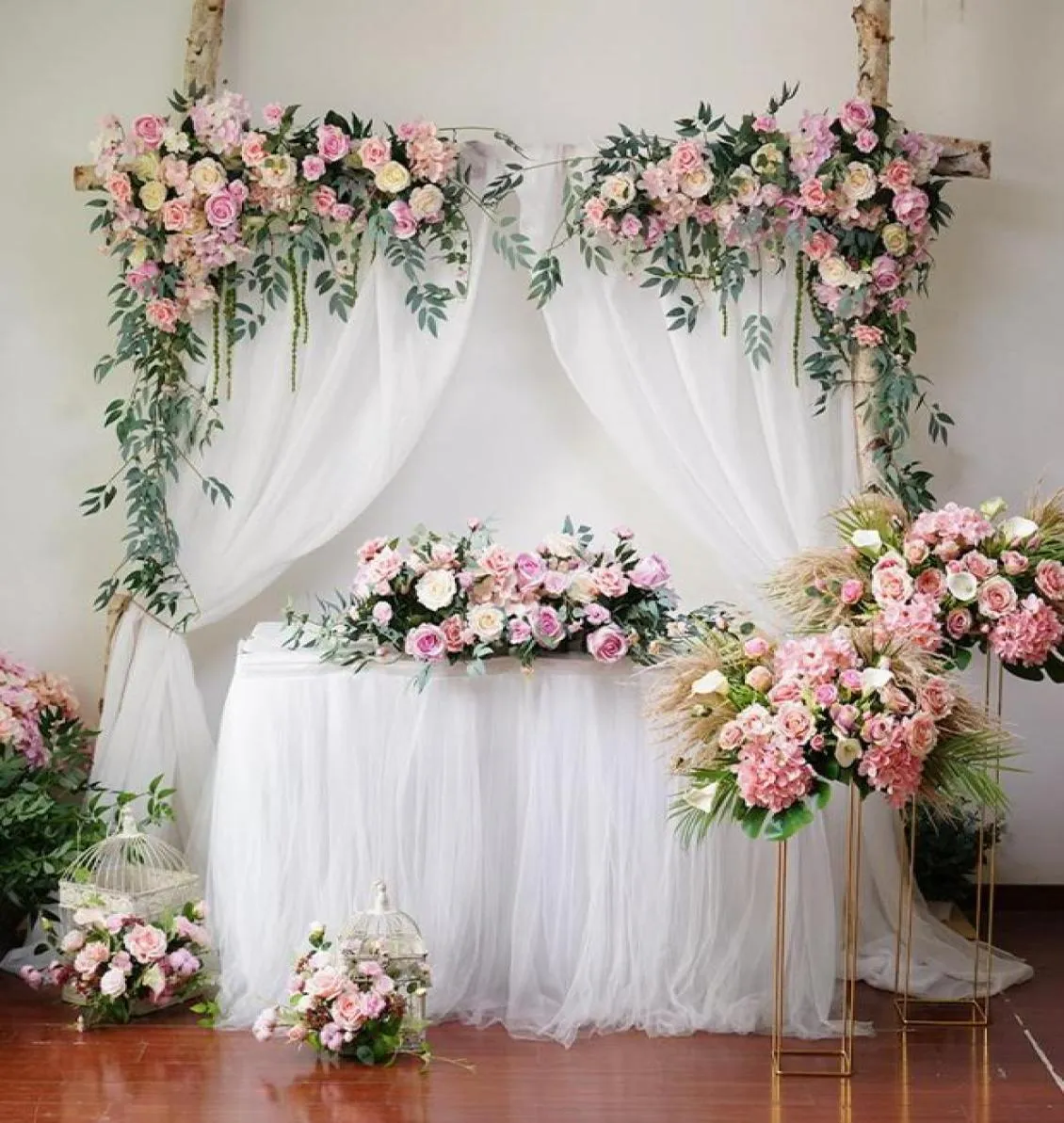Decorative Flowers Wreaths Wedding Pink Floral Arch Window Triangle Flower Row Wall El Stage Prefunction Area Background Decora5636458