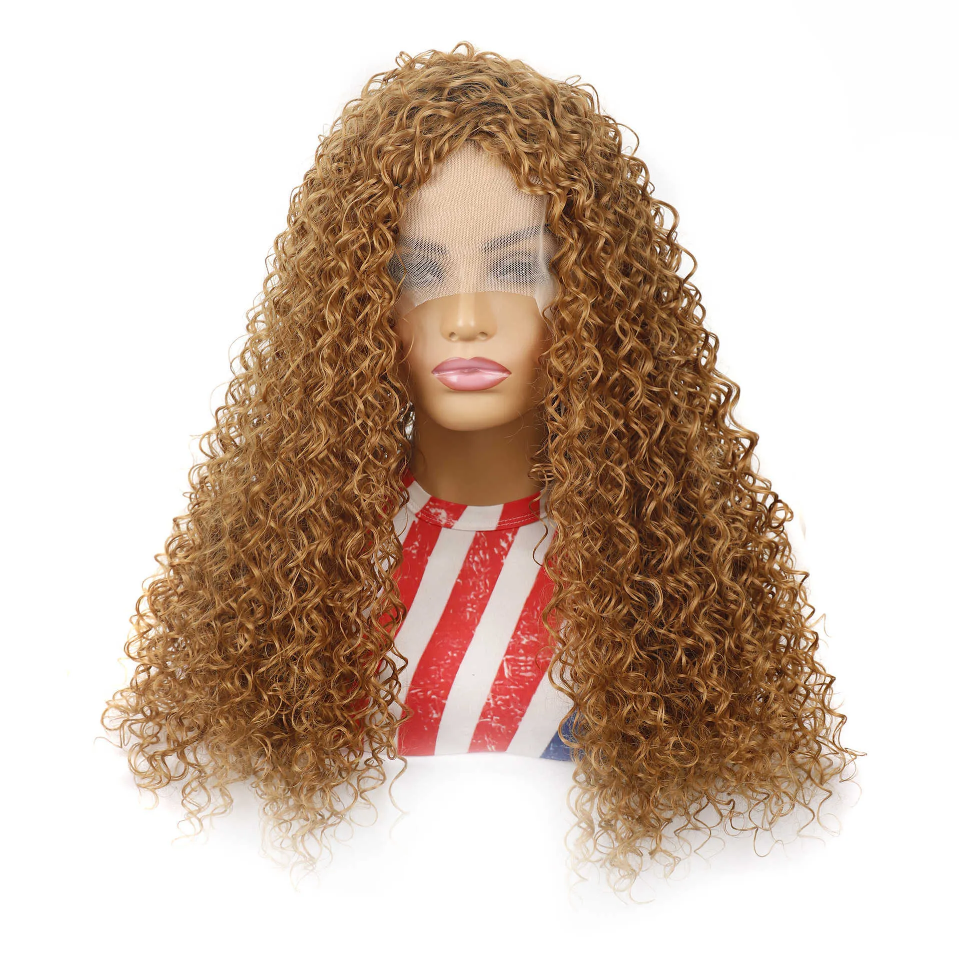 Front lace long curly wig head cover deep curly long lace wig chemical fiber curly head cover