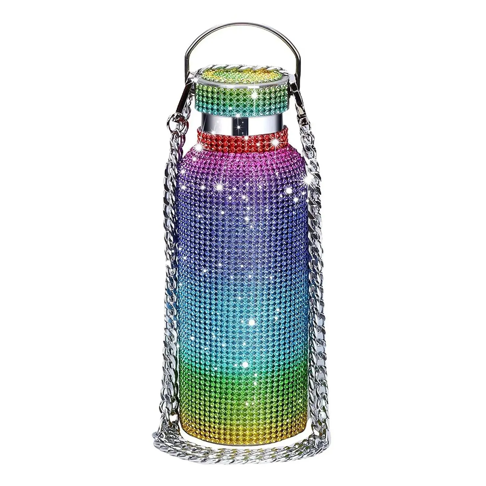 water bottles bling diamond thermos portable glitter bottle crossbody stainless steel thermal flask 350ml 500ml 750ml 221018