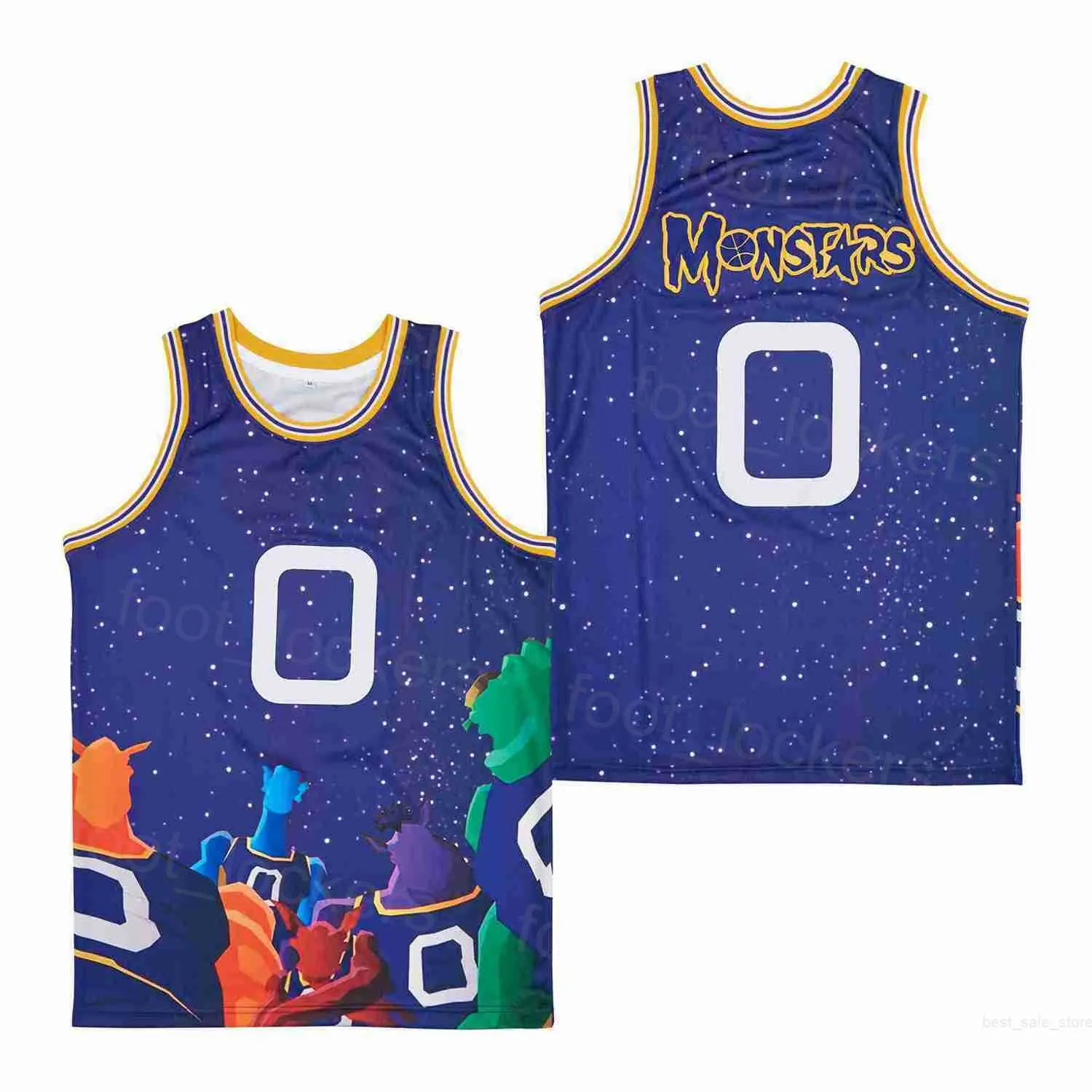 Koszykówka filmowa 0 Monstars Film Jerseys Mens Space Jam Tune Squad 2010 Retro Hiphop dla fanów sportu oddychające drużyna Purple Pure Cotton University High School Shirt