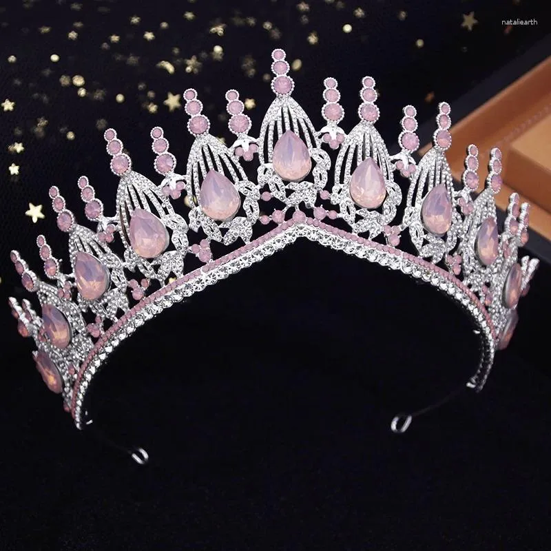 Klipsy do włosów Pink Opal Bride Wedding Crown Księżniczka nakrycia głowy ślubne i koronki