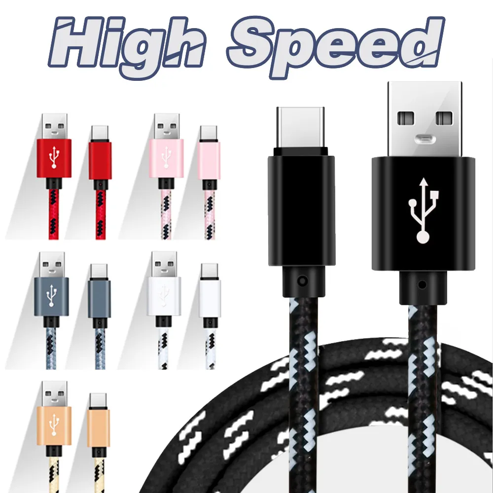 Charge rapide 2.4a tissu USB Cable 1m 2M Type C Câble chargeur de données C Micro Data pour Samsung S20 S21 S22 S23 UTRAL Note 10 HTC Huawei