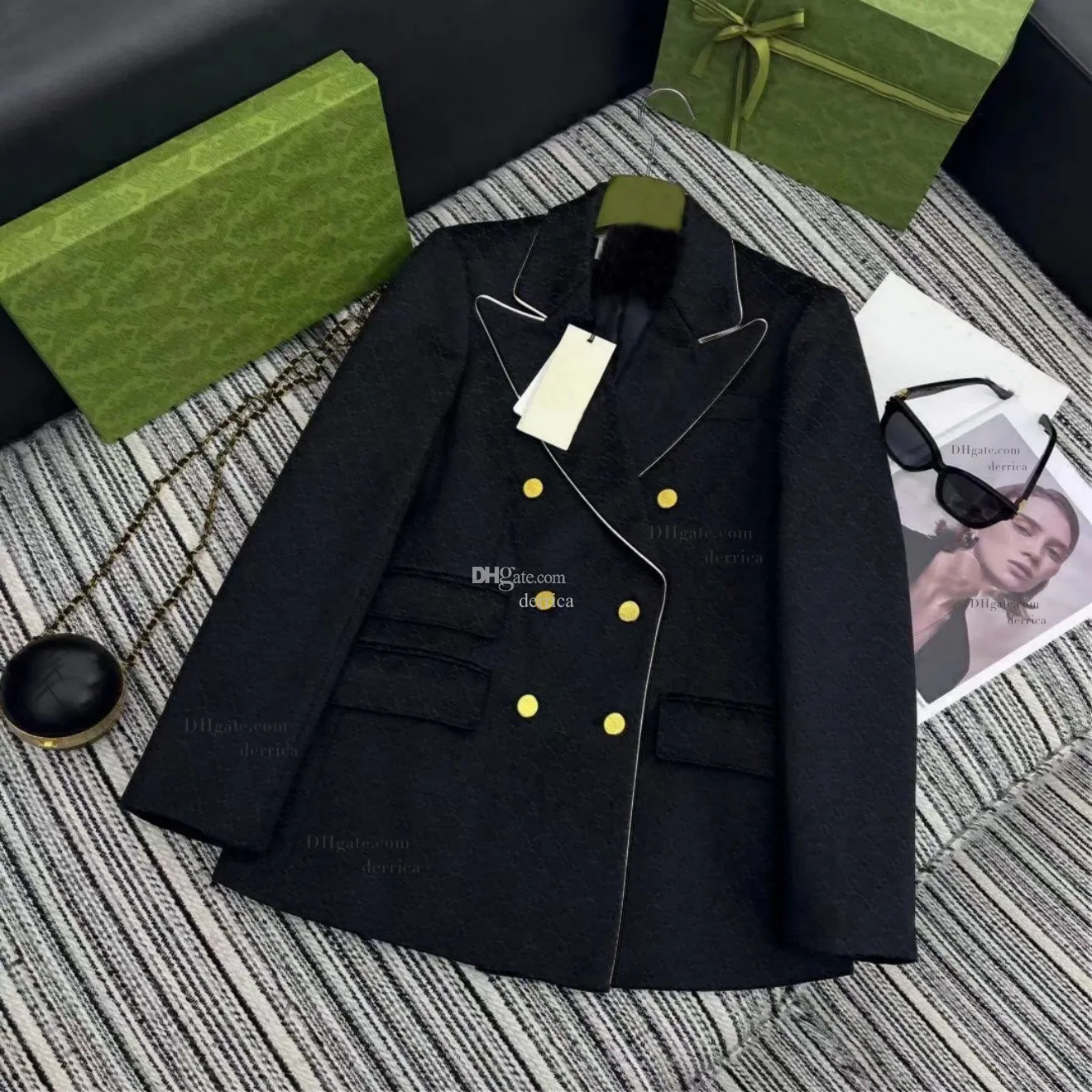 女性のデザイナーブレザージャケットコート衣類gレターアカデミックスタイル春秋ニューブラックブルーリリーストップ