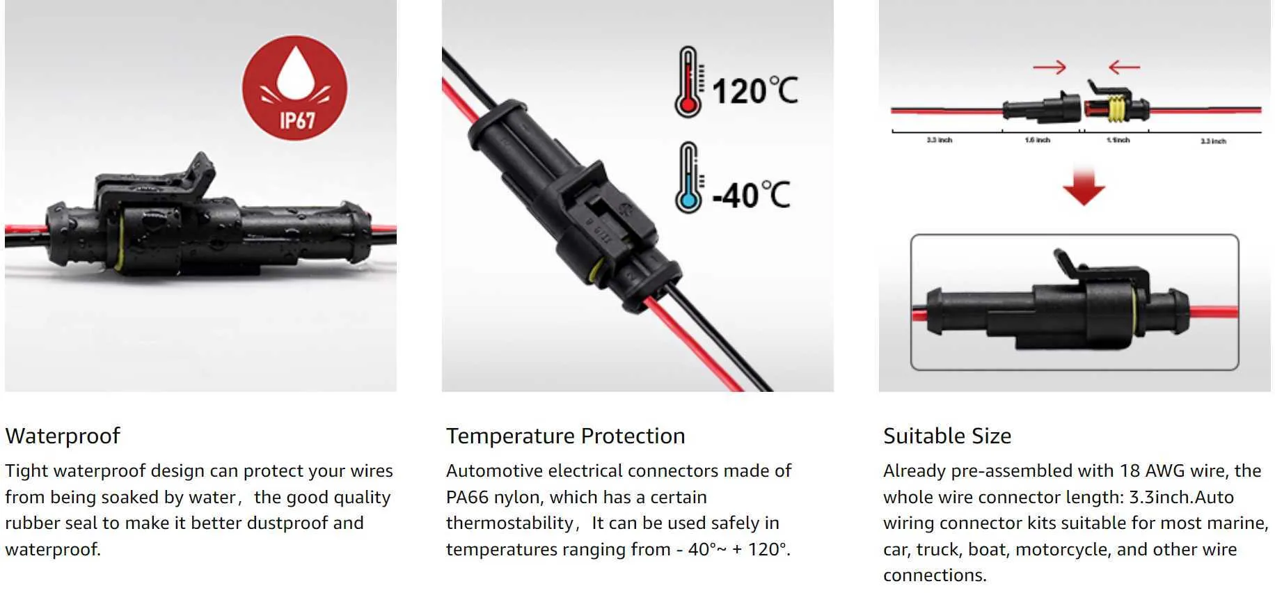 ZHOFONET Connecteur 2 Broches - 5 Paires De Connecteurs De Câble - Connecteur électrique De Voiture 12 V - Connecteur Rapide étanche Avec Câble 16 AWG - Pour Voiture