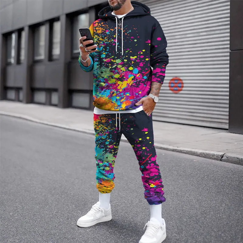 Autumn Winter Mens Graffiti Hooded Sweatshirt For Men And Two