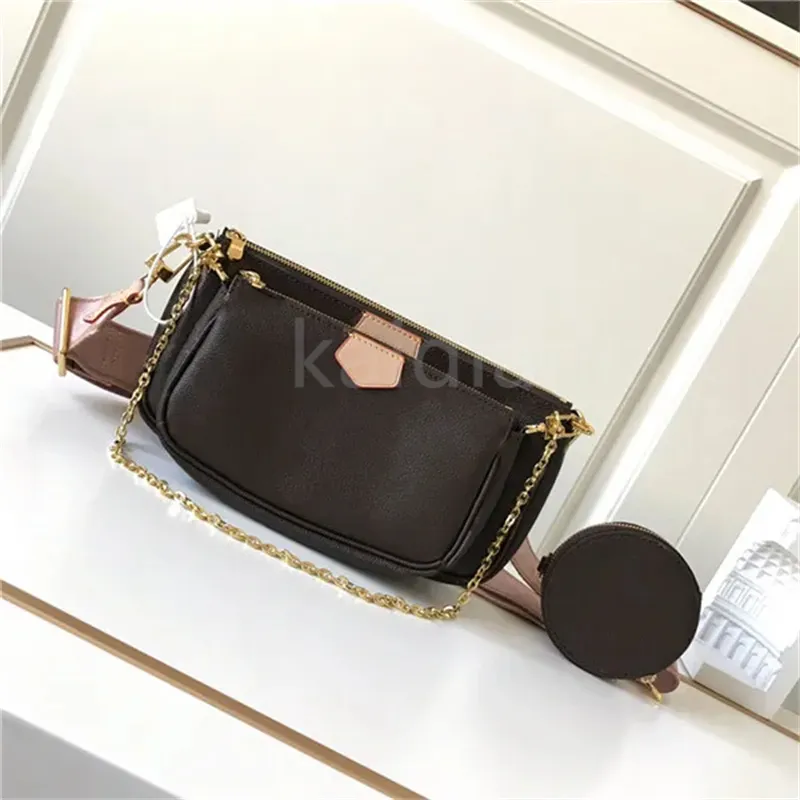 Lüks Pochette Çantası Tasarımcı Ayarlanabilir Kayış Accessoires Olan Kadınlar İçin Crossbody Kahverengi Vintage Markalı Sling Moda Omuz Çantaları 3 Parça Kart Toz Çantası ile Set