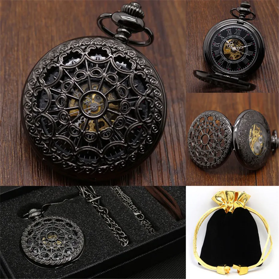 Orologi da tasca Set di orologi meccanici vintage Ciondolo di lusso per uomo Collana con orologio Borsa a catena reloj de bolsillo 230426