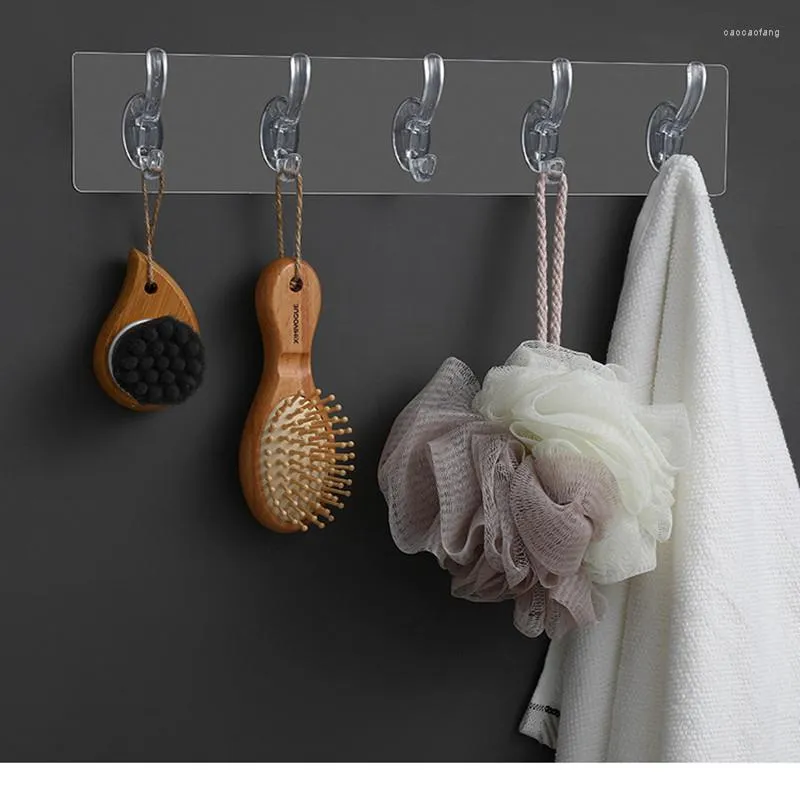 Hooks 3/5/6 Row Transparent Hook Punch-Free Wall Strong Sticking Holder For Hat Clothes Hanger Towel Bathroom Storage Rack