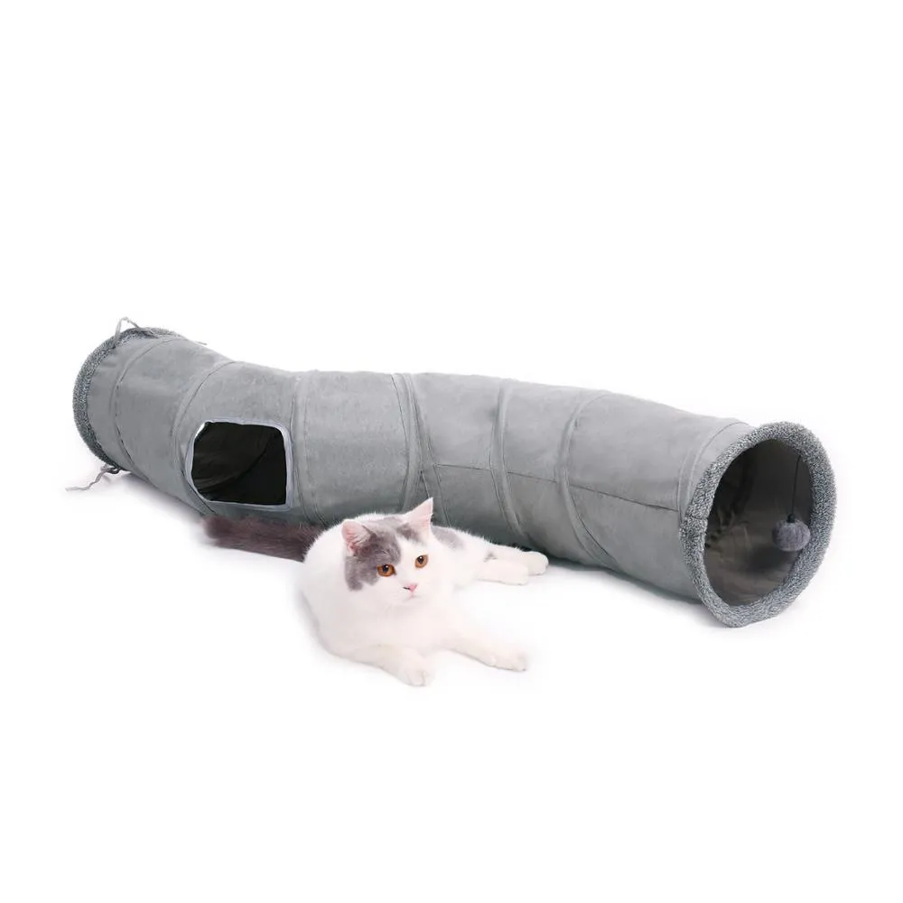 Toys S Shape Collapsible Cat Tunnel Cat Toys Play Tunnel Durable Suede Hideaway Pet Crinkle Tunnel with Ball 10.5 Inches in Diameter