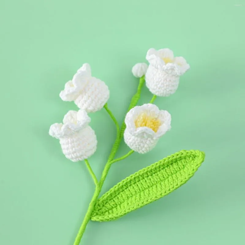 Decorative Flowers Artificial Lily Of Valley Bouquet Knitted Handmade Flower Crochet Fake For Wedding Bridal Valentine's Day