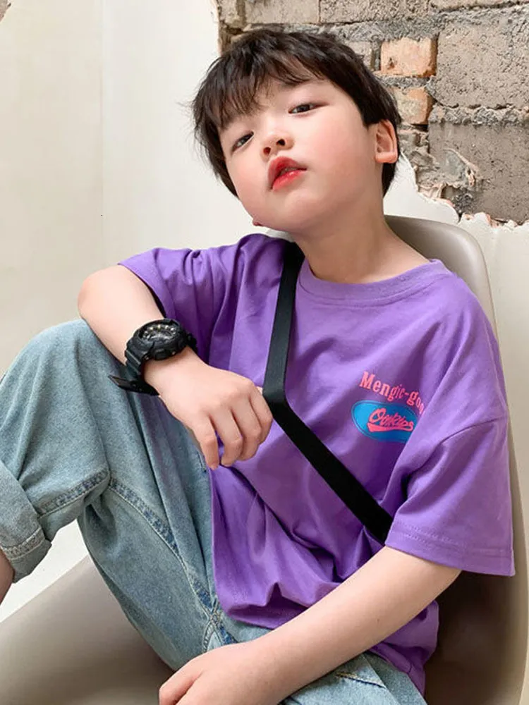 T-shirt 100% cotone Abbigliamento per bambini T-shirt estiva per ragazzo Busta rossa a maniche corte Top ampio a mezza manica per bambini Trendy 230427