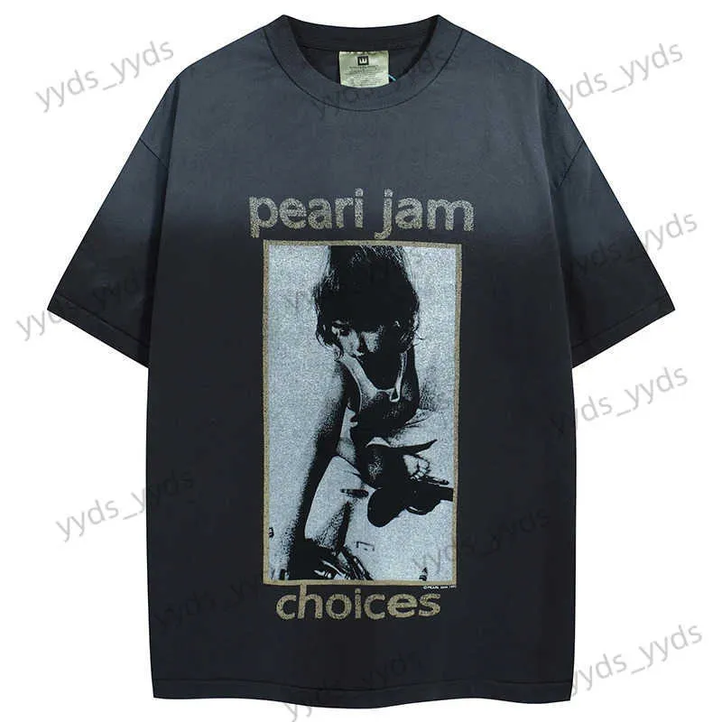 Мужские футболки Vintage Pearl Jam Band Tee Ретро-принт Проблемные с коротким рукавом High Street Повседневная летняя футболка из чистого хлопка для мужчин Уличная одежда T231127