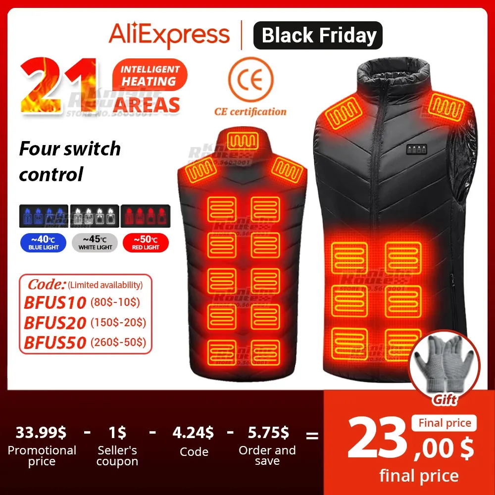 Men's Vests 21Areas Self Heating Vest Four Switch Control Men Heating Jacket USB Electric Heated Clothing Women Thermal Vest Warm Winter Man 231127