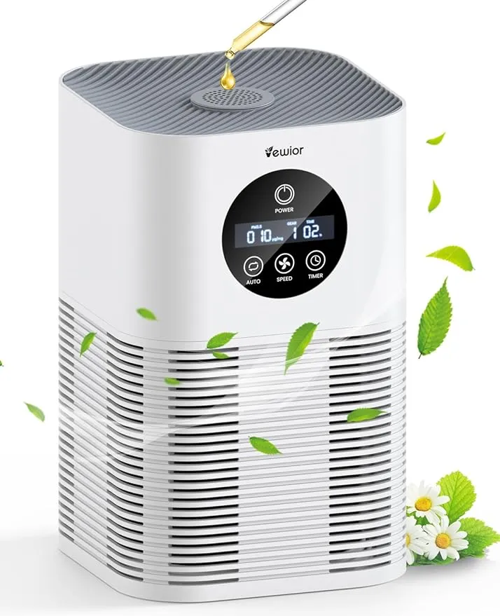 Purificadores de ar VEWIOR, esponja de fragrância PM2.5 Monitor H13 True HEPA Filtro de ar, 387 CFM Pets Air Cleaner para quarto de casa grande, purificar pólen, pêlos de animais de estimação, odor, poeira, fumaça