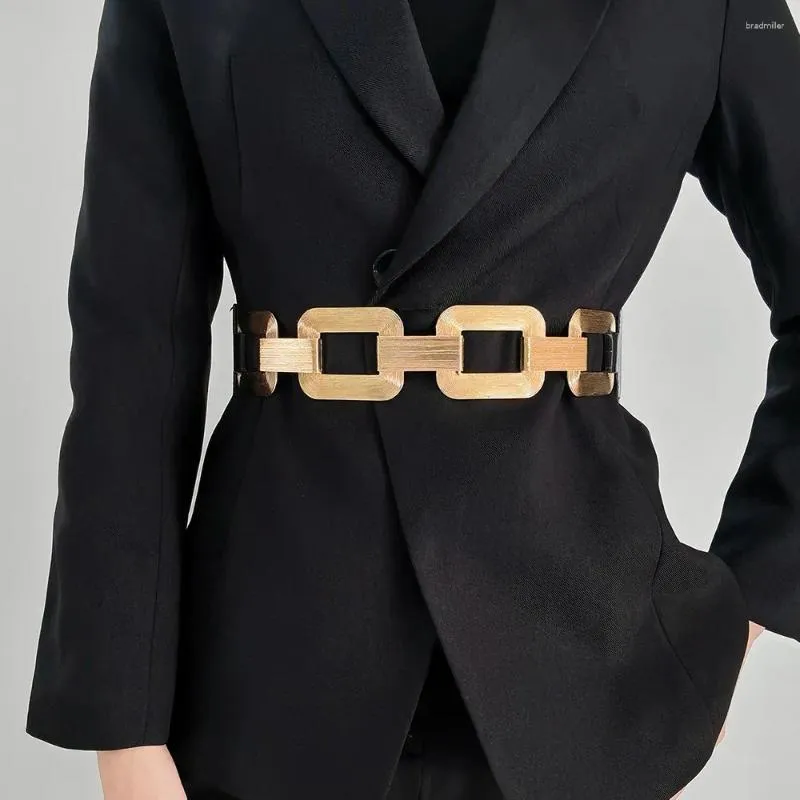 Cinturones Cinturón ancho elástico Práctico PU Accesorios con forma geométrica Hebilla hueca de metal