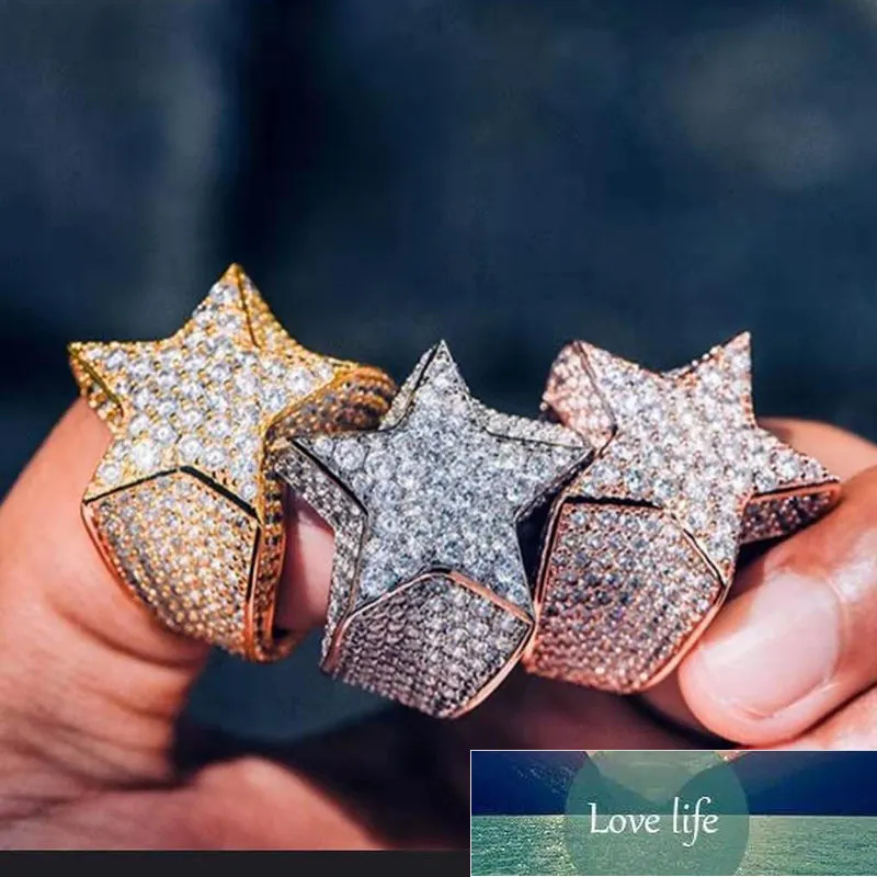 Kwaliteit hiphop volledige diamant micro ingelegde zirkoon pentagram ring Europese en Amerikaanse herenaccessoires