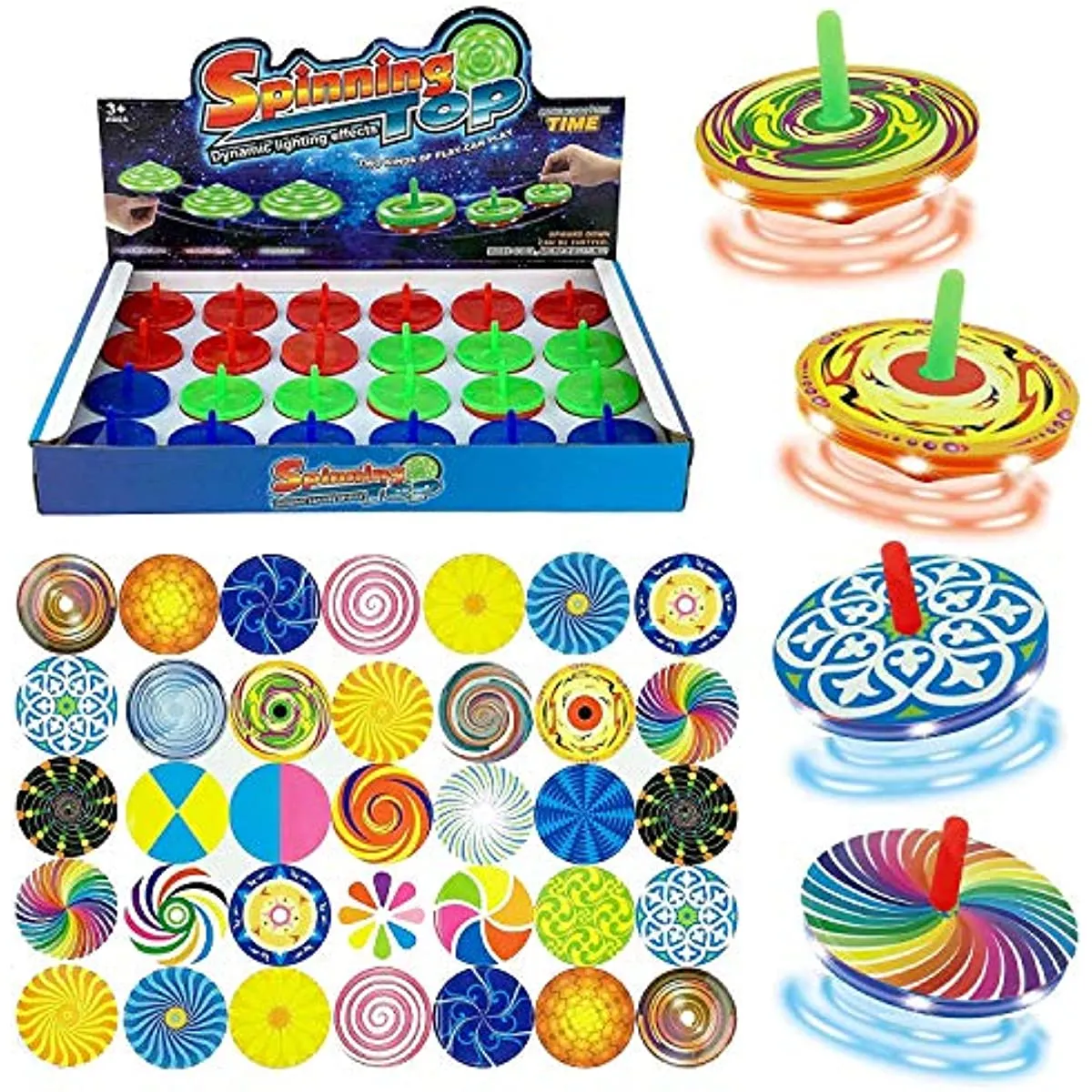 24 pc's verlichten Mini Spinning Tops Led Hand Spinners speelgoed met kleurrijke doe -het -zelfstickers Ontwerp uw eigen nieuwigheid Bulk Kousen Stuffers feestartikelen