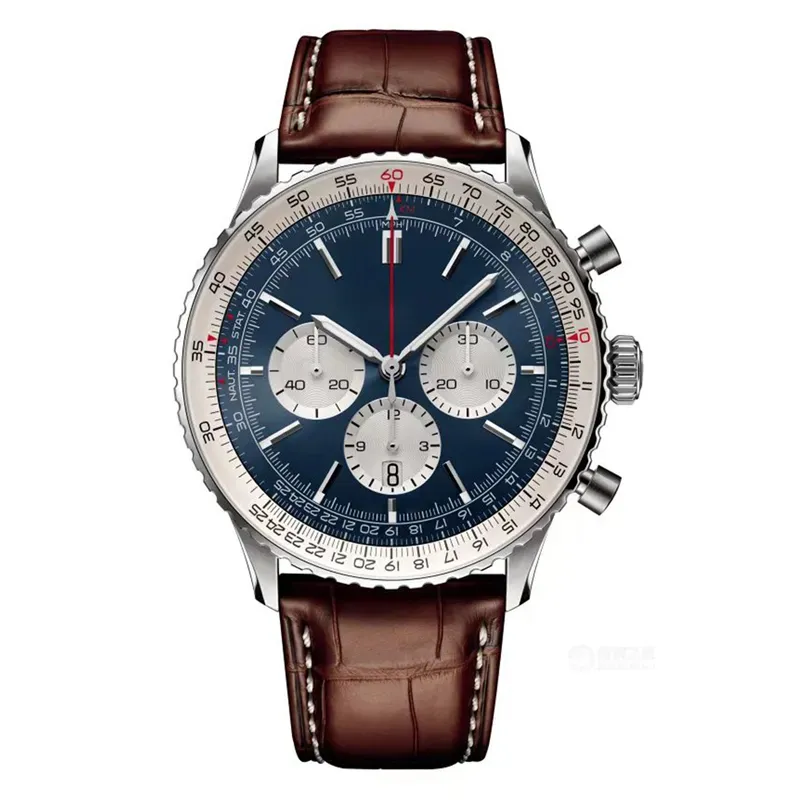 2024 Herrkvarts Titta på 50 mm läderband Blue Black High-kvalitet Sapphire Watch Super Bright Montreux Luxury Belt Watches