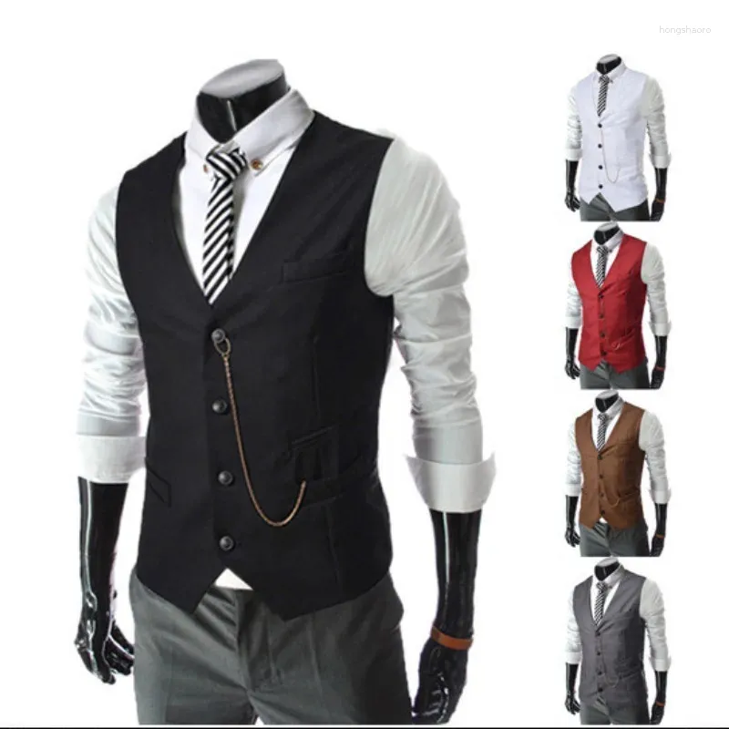 Mäns västar 2023 Höst/vintermetallkedja Slim Fit Business Vest Casual Suit