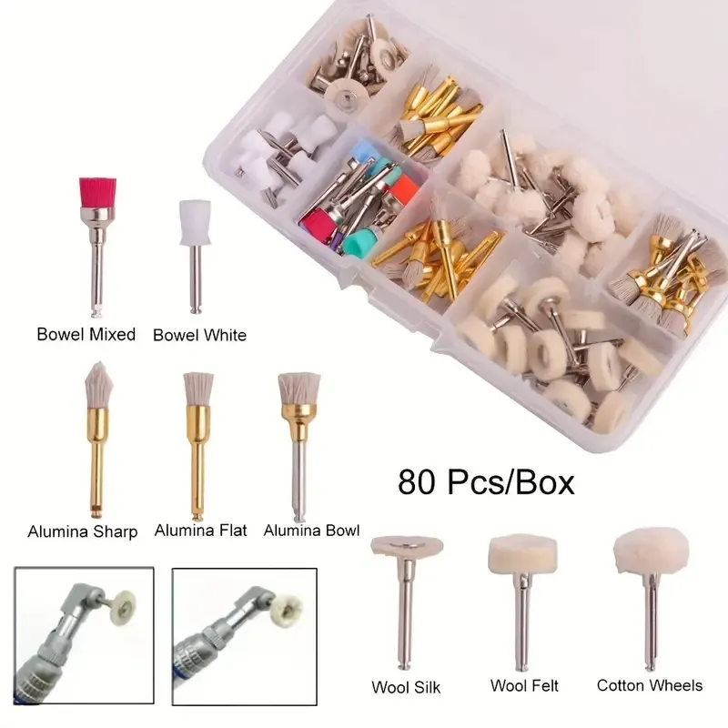 80pc Dental Prophy Polishing Kit - Brushes, Cups, Wheels For Dental Lab