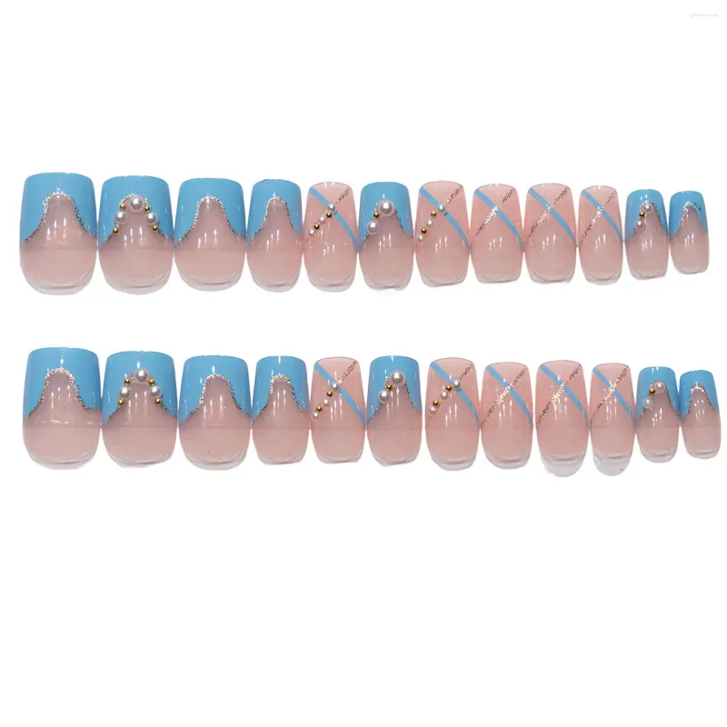 False Nails Clear Pink Fake Square With Decor Easy To Apply Simple Peel Off For Stage Performance Wear