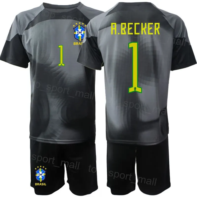 Kids 2024 Brasil Soccer Jersey Set Goalkeeper Long Sleeve Football Shirt Polyester Breathable Moisture Wicking Grey Yellow for Youth Kids