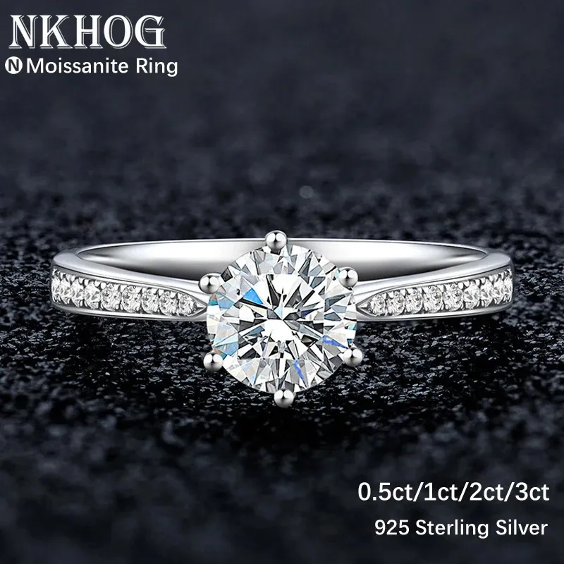 Trouwringen NKHOG Real 3 Karaat Voor Vrouwen 925 Sterling Zilver Klassieke 6 Klauwen Engagement Band Sieraden Romantische Ring 231127