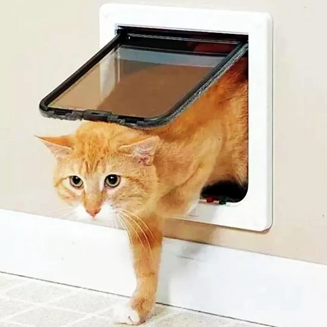 Batteries Dog Cat Flap Door with 4 Way Lock Pet Cat Gate Security Flap Door for Animals Plastic Small Dog Gate Cat Flap Pet Door Gate