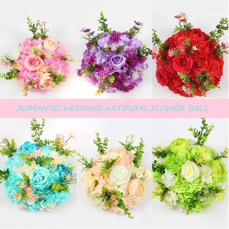 Flores decorativas diy peças centrais da mesa de casamento flor artificial bola pano de fundo decoração estrada chumbo parede el loja festa seda