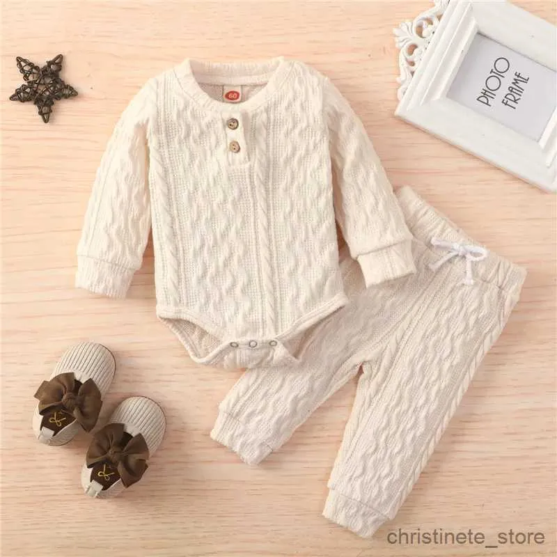 Ensembles de vêtements Automne hiver enfant en bas âge bébé garçon filles vêtements ensembles solide tricoté bouton à manches longues body + pantalon élastique tenues décontractées R231127