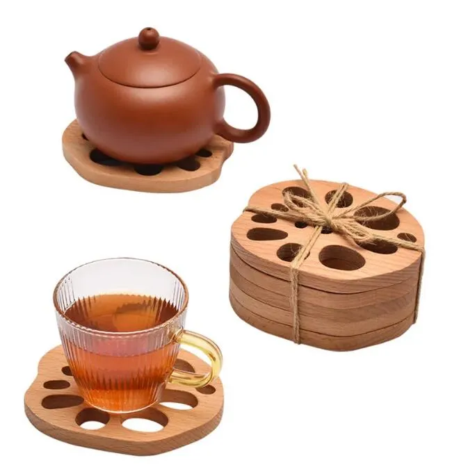 Creative Wooden Lotus Root Coaster Ebony Sandalwood Placemat Creative Lotus Root Slice Coaster Insulation Pad Kung Fu Tea