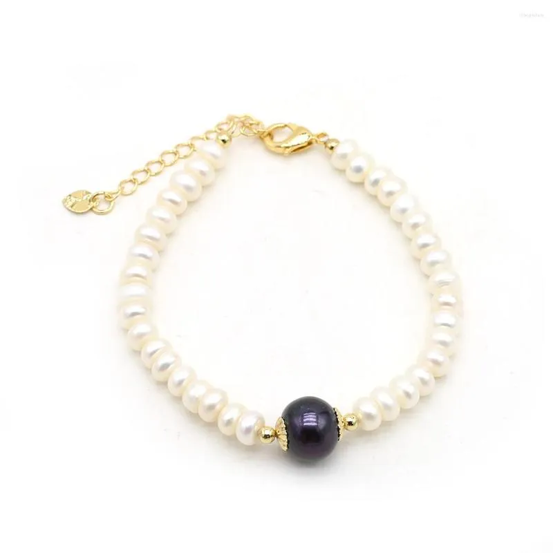 Link Bracelets Natural Freshwater Pearl Elastic Rope Melon Seed Buckle White Purple For Women Charm Jewelry Bracelet Gift