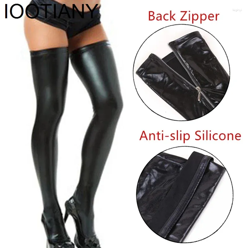 Party Supplies Higher Quality Nightclub Zipper Sexy Stockings PU Leather Silicone Thigh High Women Lingerie