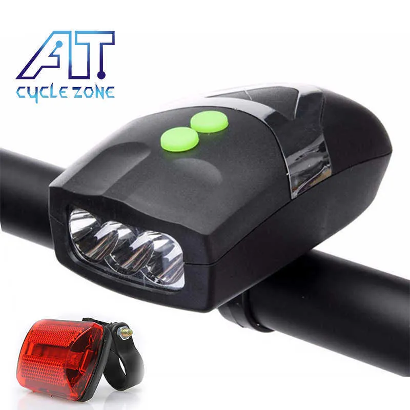 Bike Lights CYCLE ZONE 3 LED Bell Bike Bright Light Horns Ring Bicycle Safety Light Front Lamp Alarm Sound Cycling Headlight For Bicycles P230427