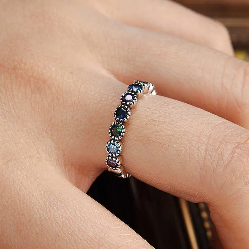 Bandringar Fashion Color Cut Zircon Geometric Ring for Women Justerbar Sweet Simple Luxury Silver Color Wedding Finger Rings Smyckesgåvor AA230426