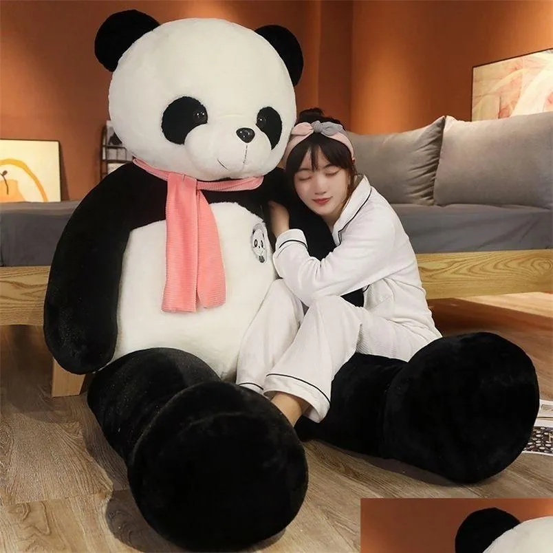 Plush Dolls 95Cm Cute Baby Big Nt Scarf Panda Bear Plush Stuffed Animal Doll Animals Toy Pillow Cartoon Kawaills Girls Lover Gifts 220 Dhzih