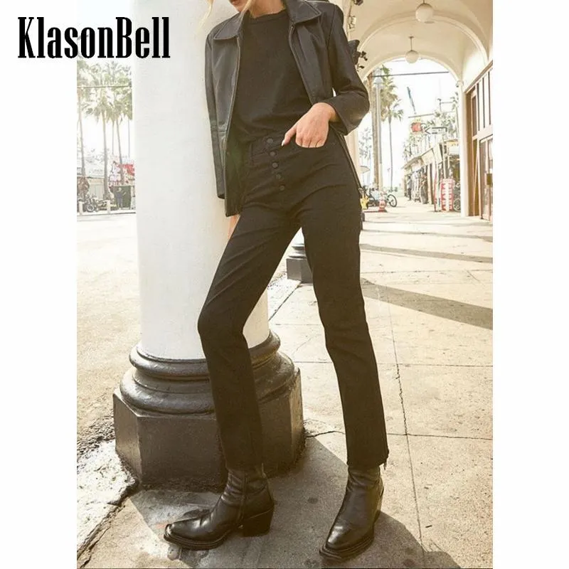 청바지 9.1 Klasonbell Black Washed Single Breasted Rawcut Anklelength Pencil 청바지 여성