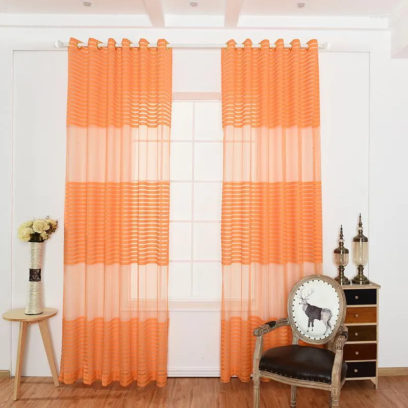 Curtain 2023 Orange Thick Tulle Curtains Sheer For Living Room Bedroom Stripes Window Treatment Home Decoration Panel Drapes