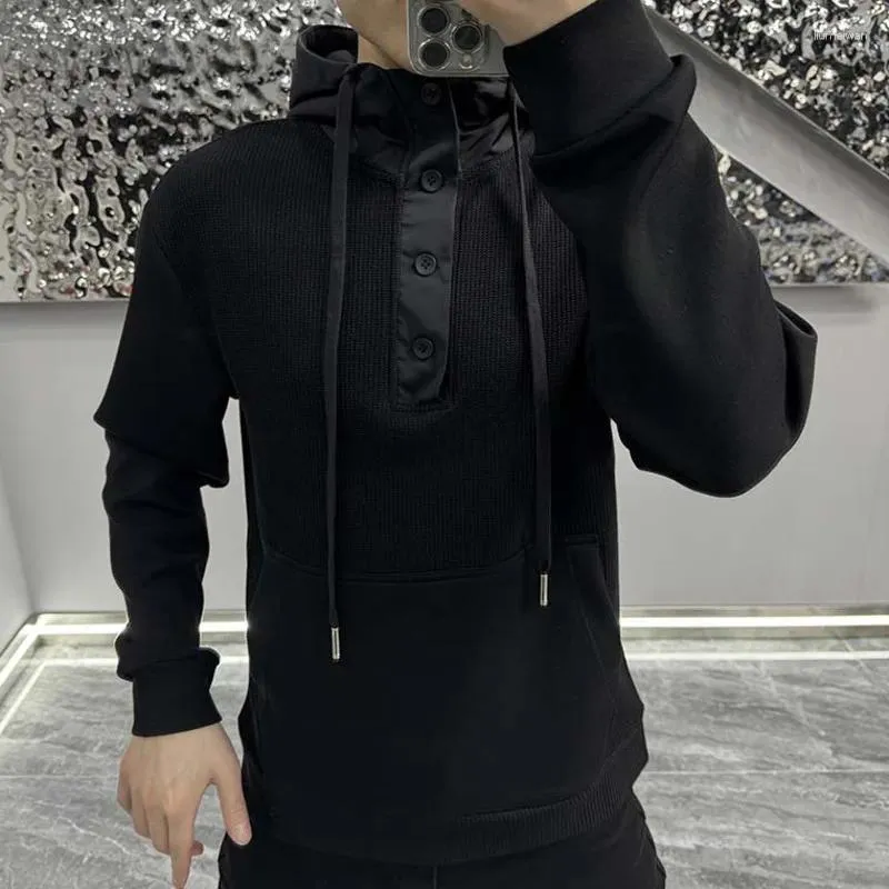 Sweats à capuche pour hommes 2023 automne hiver européen noir pull à capuche mode mince décontracté hommes à manches longues cordon pull haut