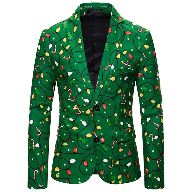 Abiti da uomo Blazer LUCLESAM Abito natalizio per il primo dell'anno Stampa festosa Costume da Babbo Natale Giacca maschile 230427