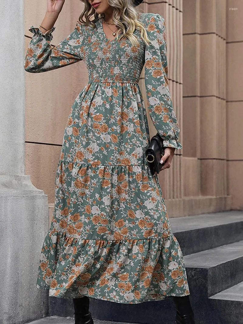 Sukienki swobodne kobiety vintage luźne sukienkę luźną letnią guzik do nadruku szlafroki z długim rękawem panie elegancka koszula 2024
