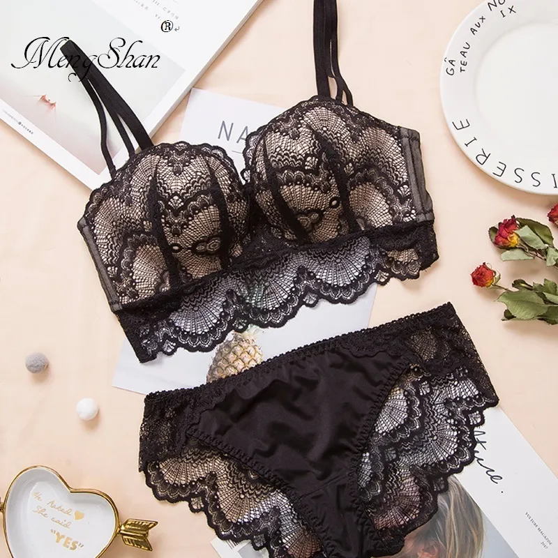 BRAS SETS MENGSHAN SEXY BH SET RING-FREE LACE KANT MASSAGE PALM CUP BH Push Up Justeringstyp Bekväm samling Push Up Bh Set 230427