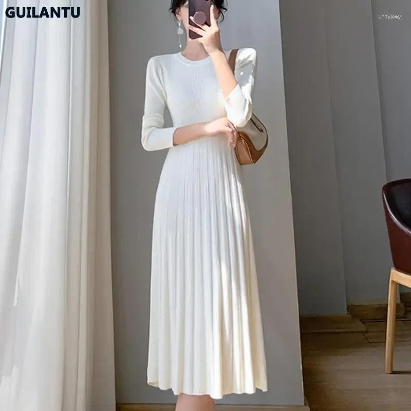 Casual Kleider Koreanische Mode Pullover Pullover Gestrickte Frauen Herbst Winter Langarm Weiß Schwarz Strickkleid Elegante Vintage