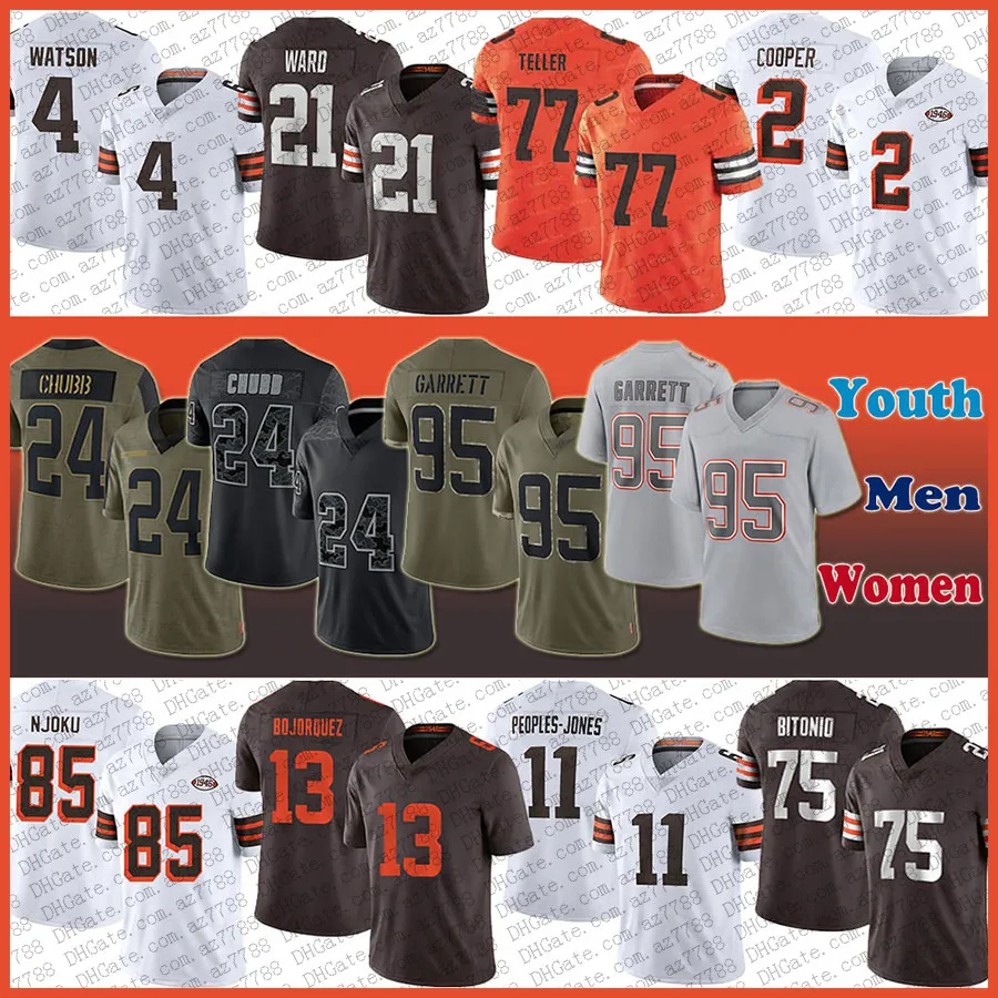 24 Nick Chubb Deshaun Watson Brown Football Jersey Men Men Women Kids Myles Garrett Amari Cooper Denzel Ward David Njoku Wyatt Teller Corey Bojorquez Joel Bitonio