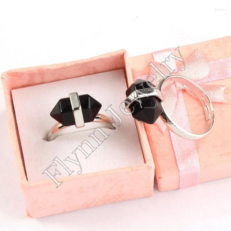 Wedding Rings Mini Hexagon Prism verstelbare natuursteen kristal onyx enz. Ring accessoires Europese mode -sieraden voor vrouwen 10 stks