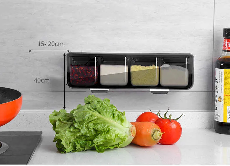 Wall Mounted Spice Rack Kitchen Seasoning Holder Punch Free Spice Jars ...