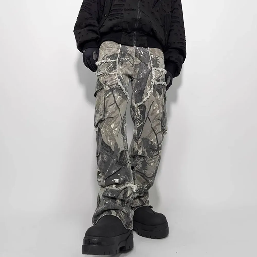 Herrenhosen gemacht extreme Dschungel Camo Blatthosen lose gerade Hosen Streetwear Männer Frachthosen Männer Vintage Baggy Hosen 231124