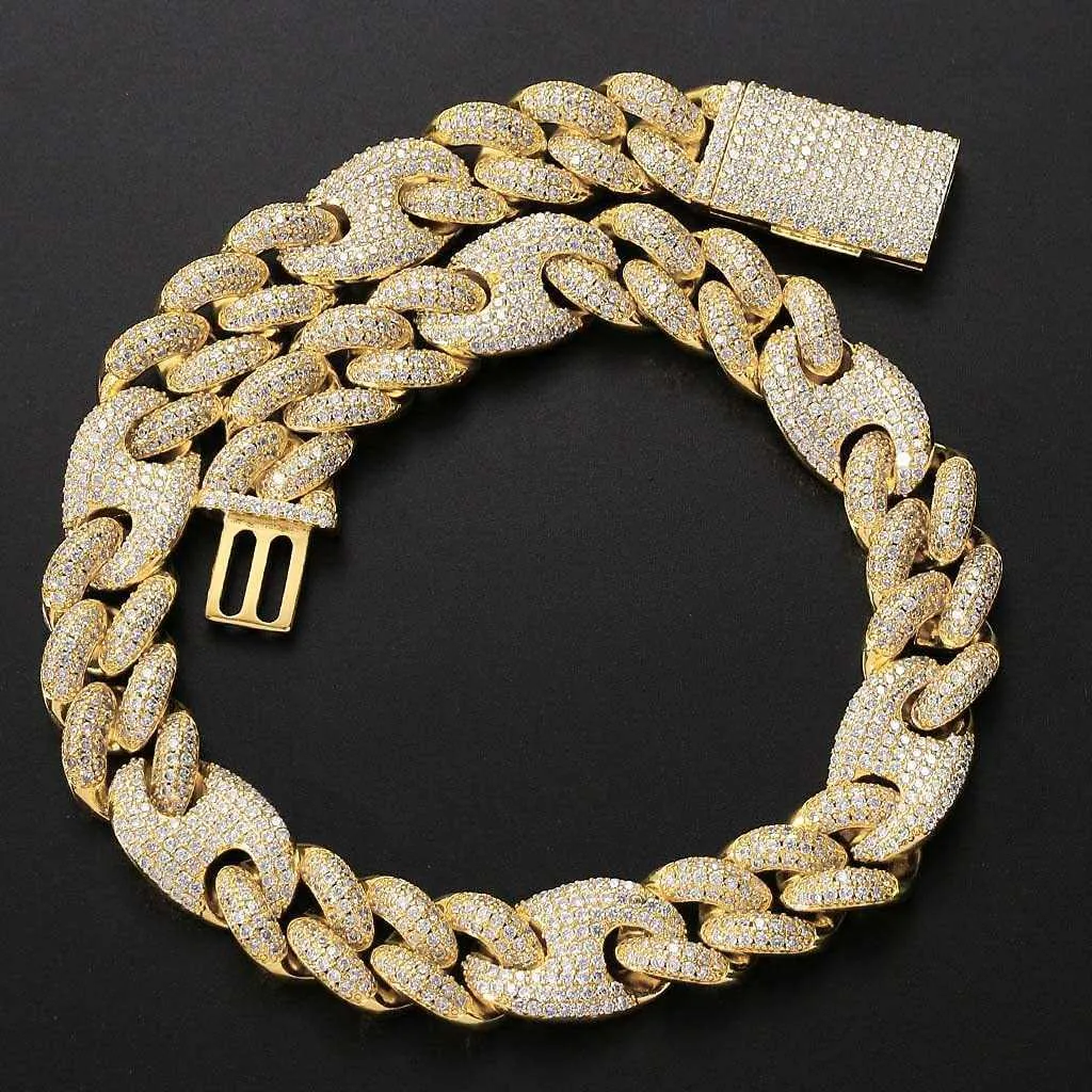 Collier Moisanite Chaîne Hip Hop Iced Cuban Link 14K Goldwhite Gold plaqué Bling Drip Miami